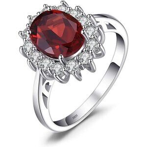 Sterling Silver-garnet Princess Diana Class Birthstone Halo Ring